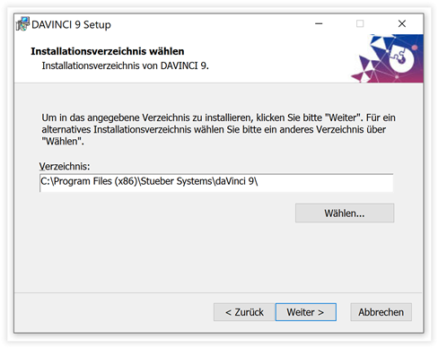 Installationsverzeichnis spezifizieren Installationsverzeichnis spezifizieren