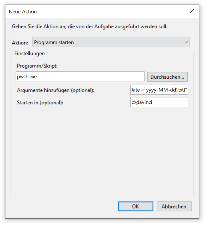 Programm starten Aktion
