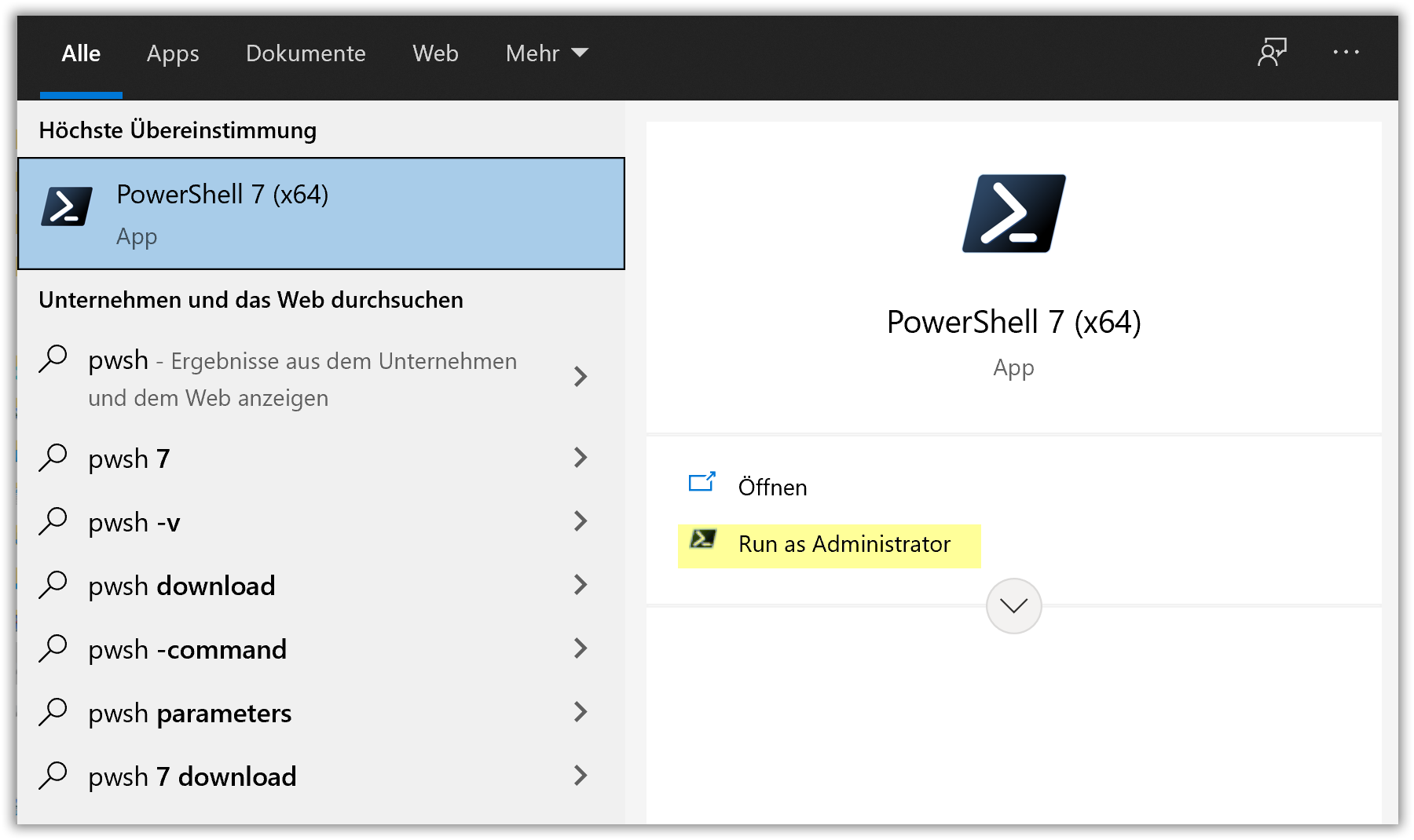 PowerShell als Administrator ausführen PowerShell als Administrator ausführen