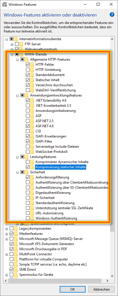 Internetinformationsdienste als Windows-Feature