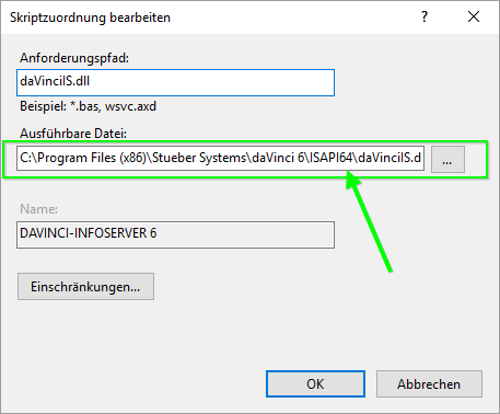 erweisen Sie auf die Datei unter ... > Stueber Systems > daVinci 6 > ISAPI64