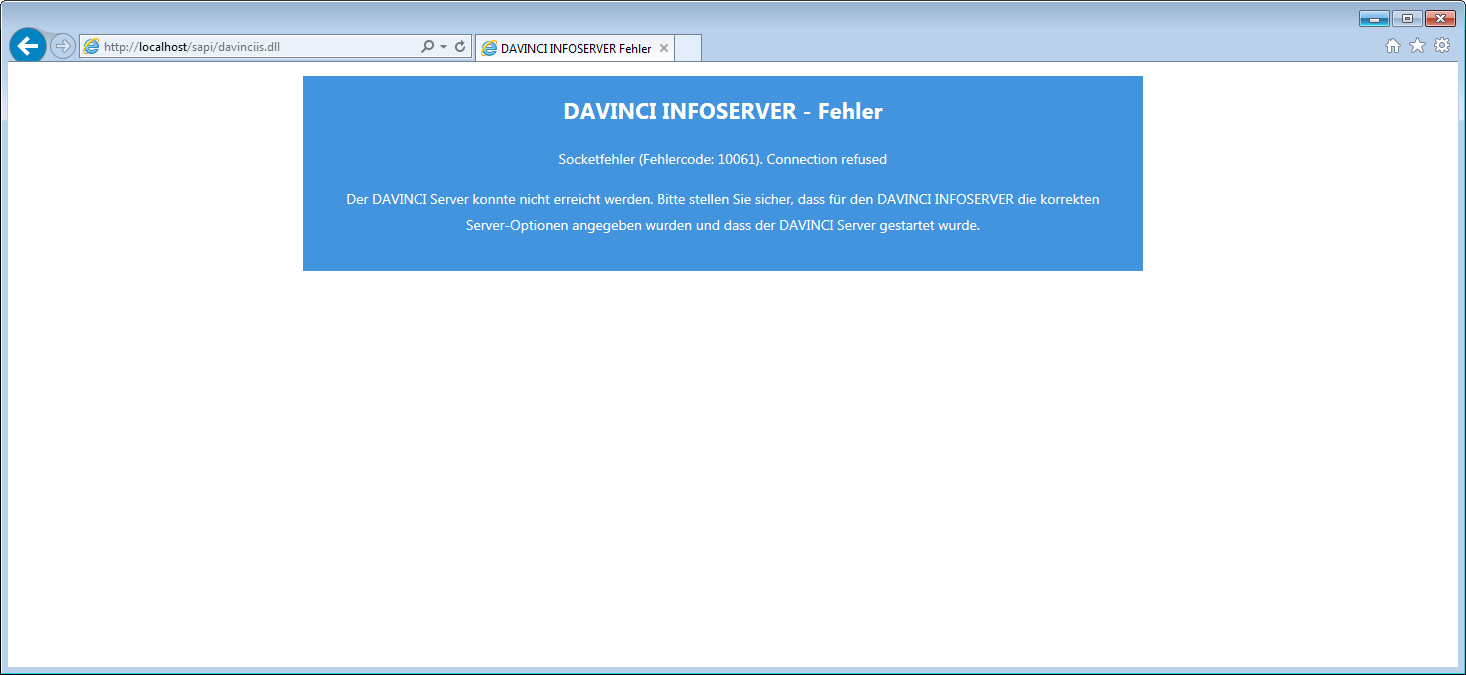 Fehlerseite des DaVinci INFOSERVERS