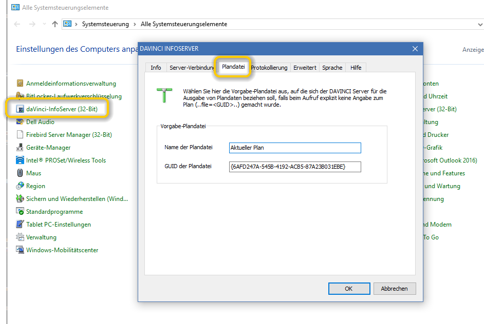 "Namen und GUID der Plandatei eintragen"