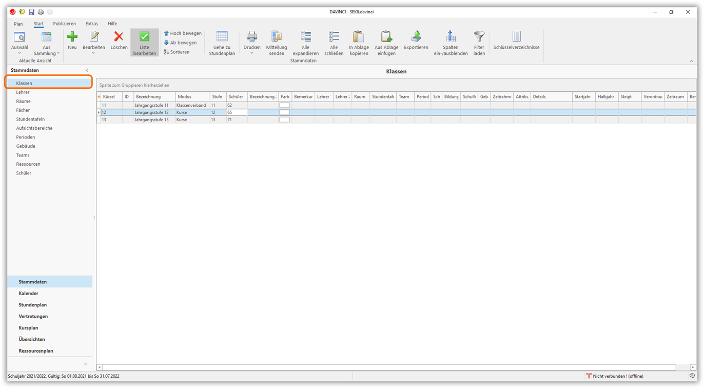 Liste der Klassen bzw. Jahrgänge Liste der Klassen bzw. Jahrgänge