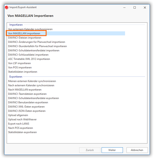 Datenimport von Magellan Datenimport von Magellan