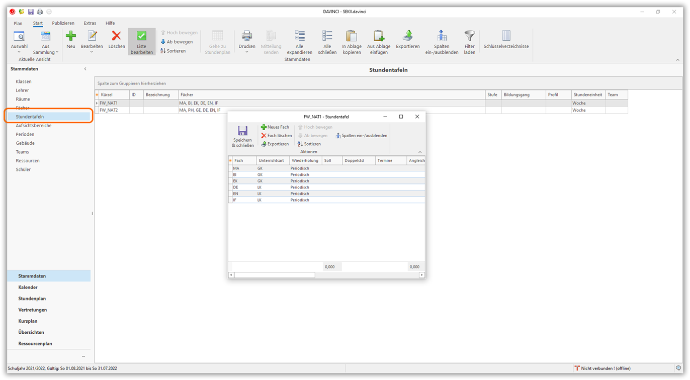 Stundentafel Stundentafel