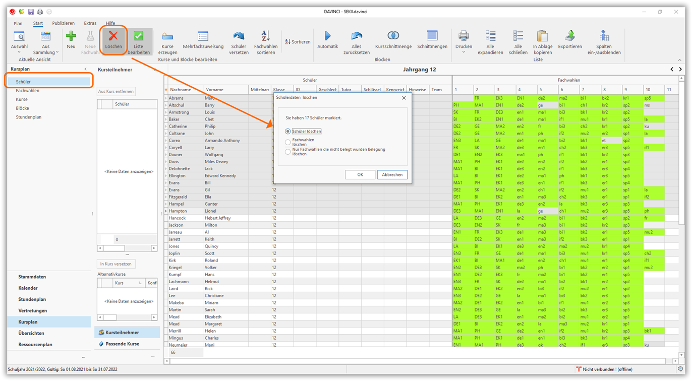 Fachwahlen löschen Fachwahlen löschen