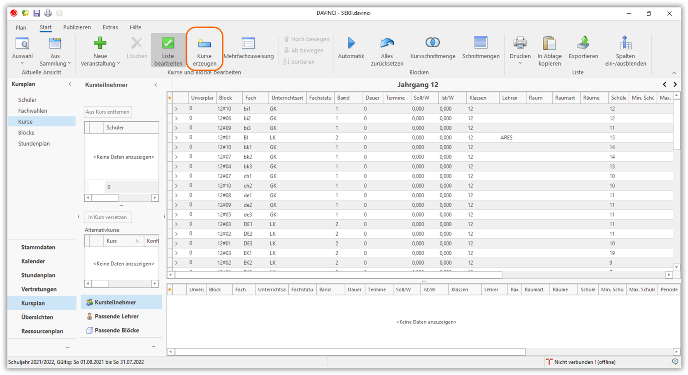 Kurse erzeugen Kurse erzeugen