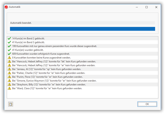Ergebnis der Automatik Ergebnis der Automatik