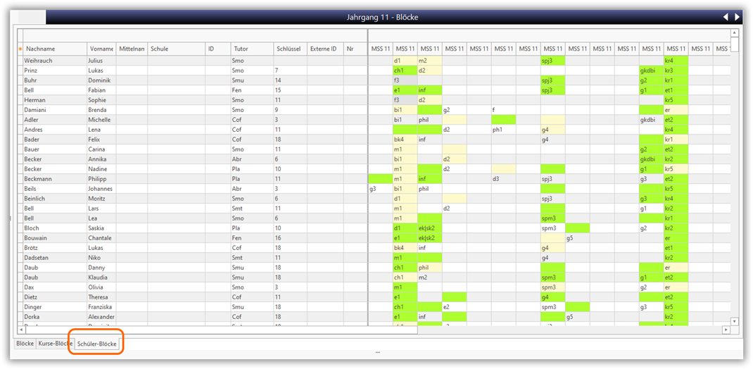 Ansicht Schüler-Blöcke Ansicht Schüler-Blöcke