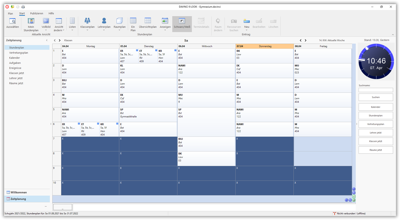 Die Stundenplanansicht Die Stundenplanansicht