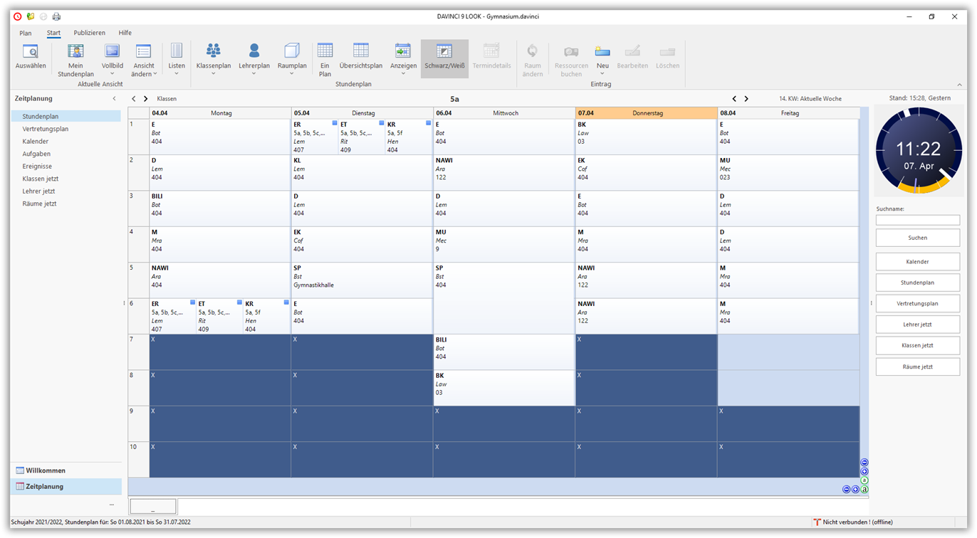 Stundenplanansicht als Wochenplan Stundenplanansicht als Wochenplan