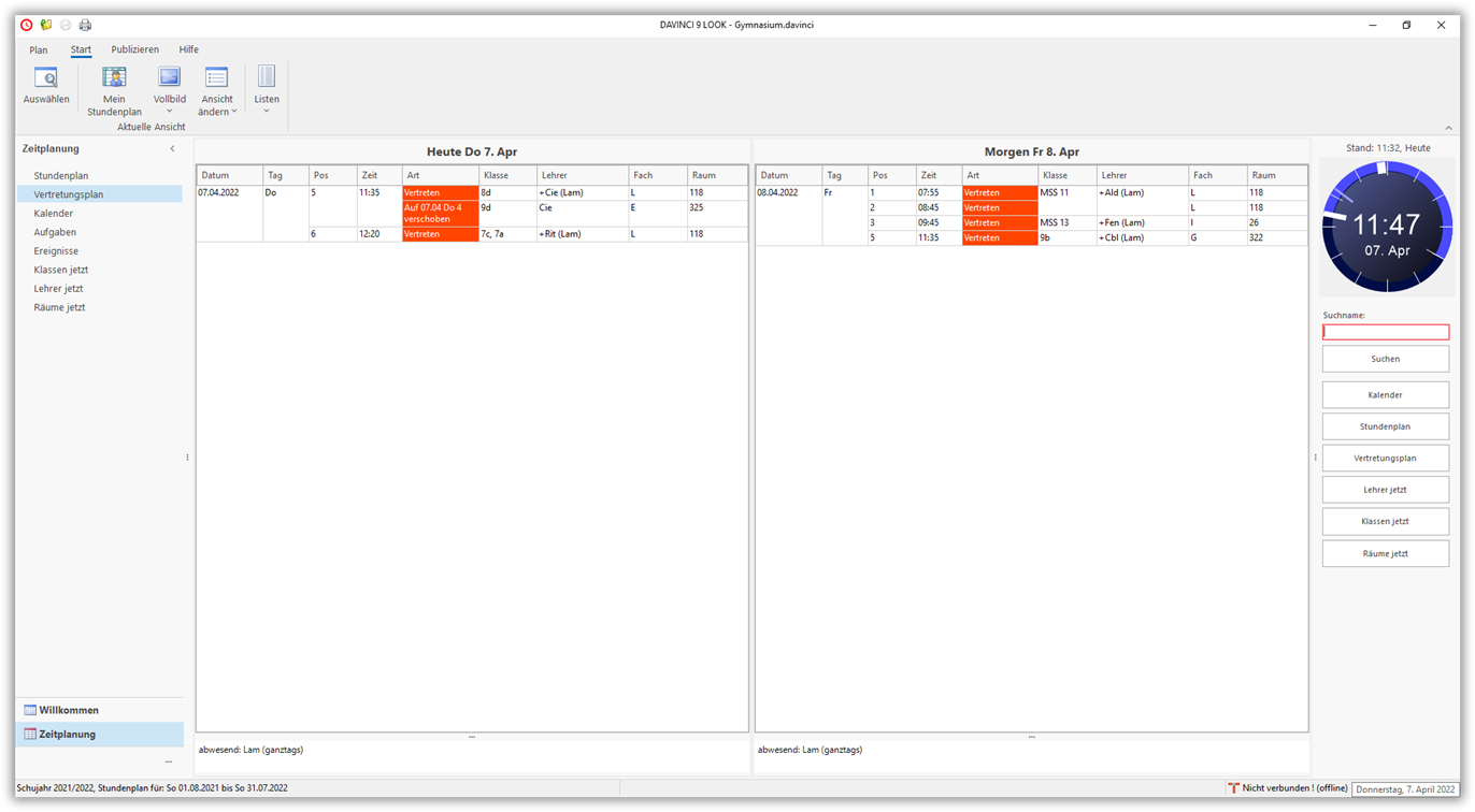 Die Vertretungsplanansicht Die Vertretungsplanansicht
