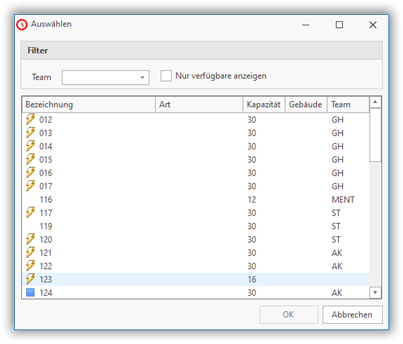Das Auswahl-Fenster für die Raumbuchung Das Auswahl-Fenster für die Raumbuchung
