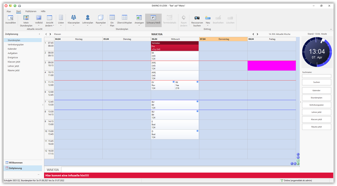 Mit der Infozeile unten können Sie aktuelle Informationen anzeigen Mit der Infozeile unten können Sie aktuelle Informationen anzeigen