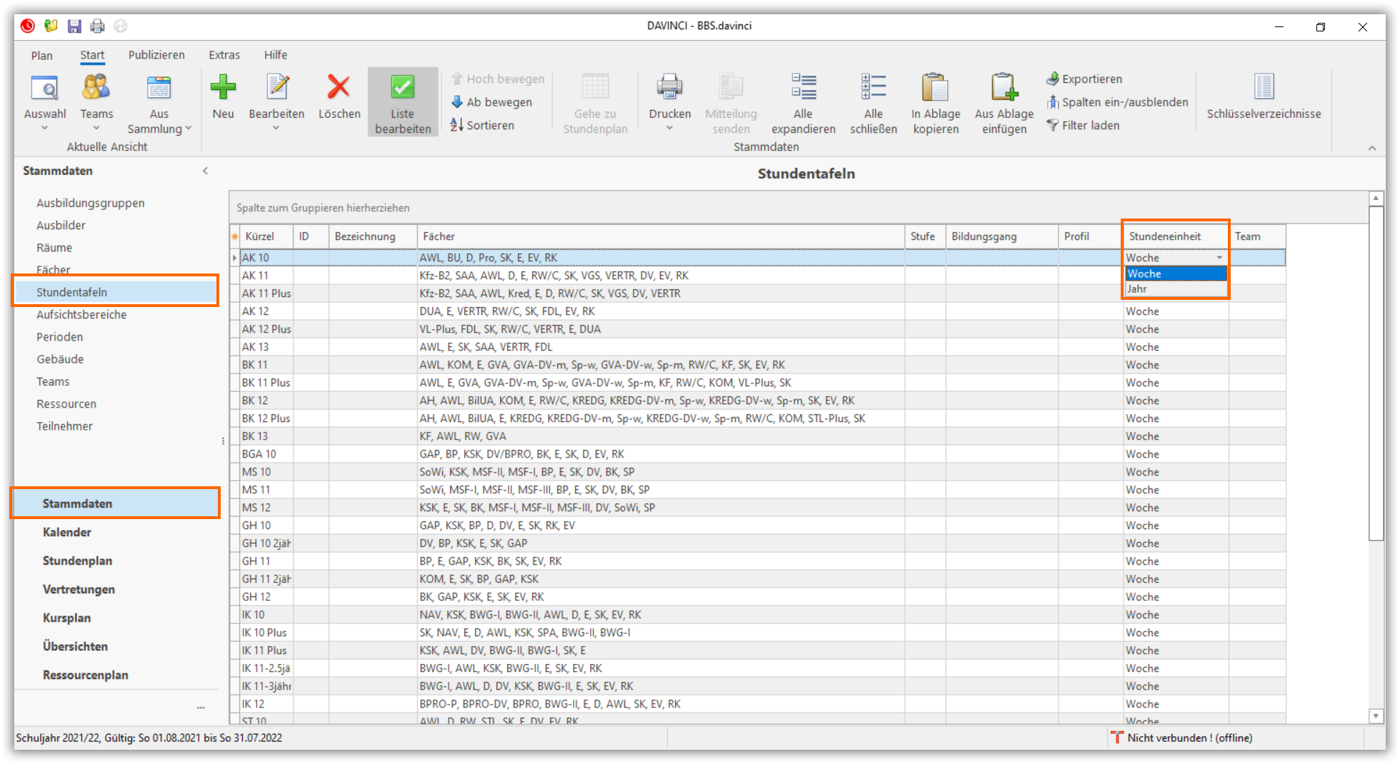 Stundentafel Stundentafel