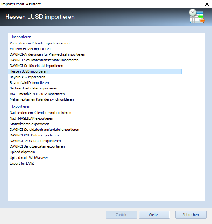 Import/Export-Assistent, Hessen LUSD importieren Import/Export-Assistent, Hessen LUSD importieren