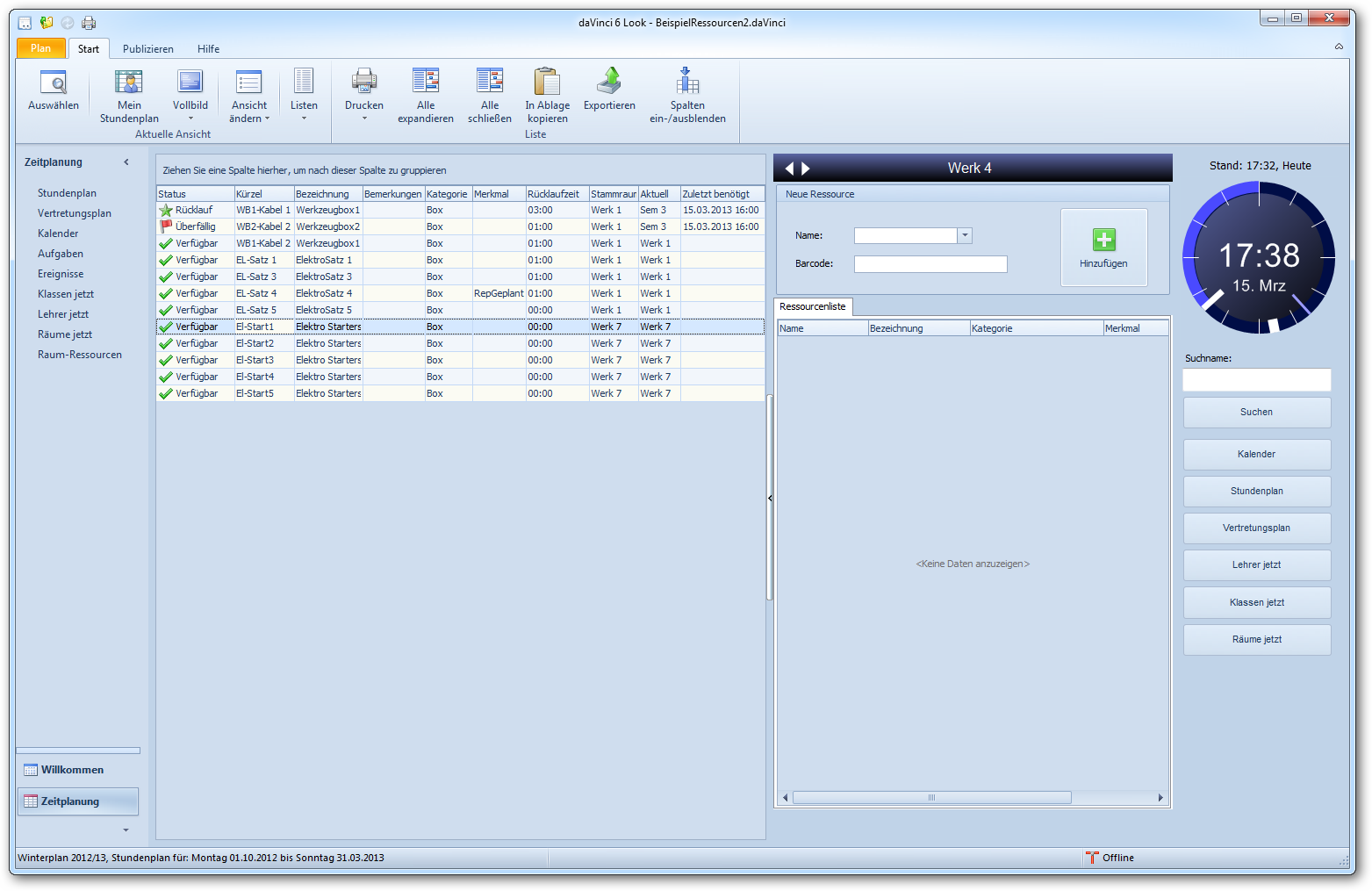 DaVinci-Look Ansicht "Raum-Ressourcen"