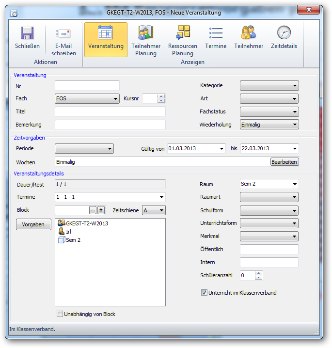 Im Veranstaltungsfenster bei “Wiederholung” die Angabe "Einmalig" einstellen