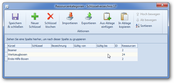 Dialogfenster "Ressourcenkategorien"