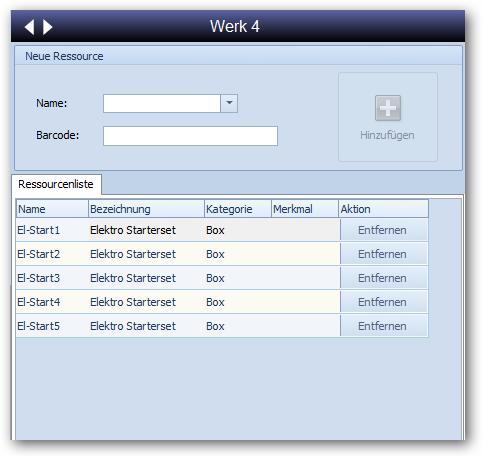 Ressourcenliste des Raums