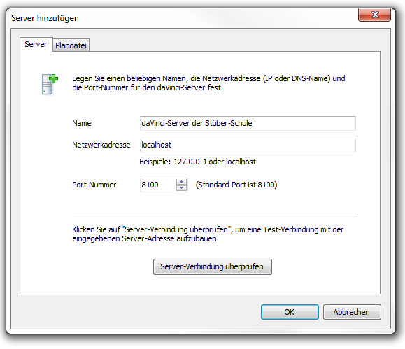Eine neue Server-Verbindung eintragen