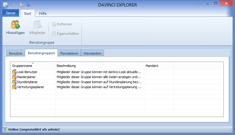 Die Liste der Benutzergruppen
