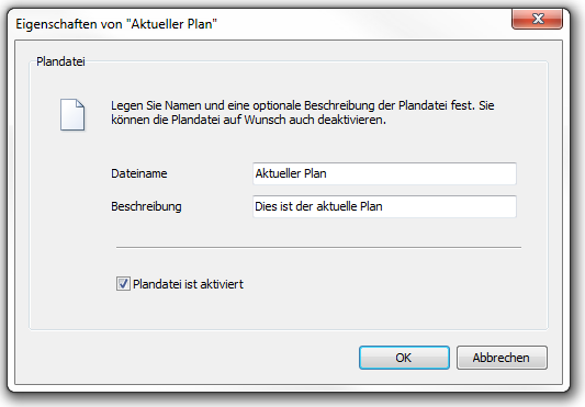 Die Eigenschaften einer Plandatei bearbeiten