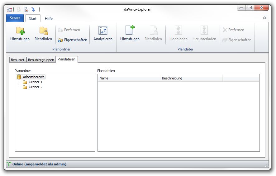 Registerkarte mit Plandateien