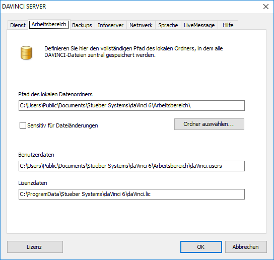 Registerkarte "Arbeitsbereich"