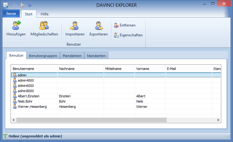 Registerkarte mit Benutzern