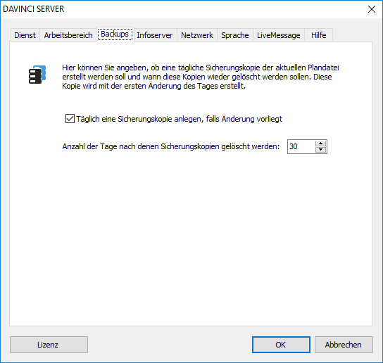 Registerkarte "Backups"