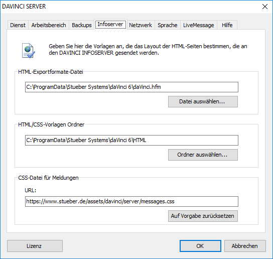 Registerkarte "InfoServer"