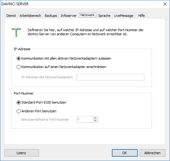 Registerkarte "Netzwerk"