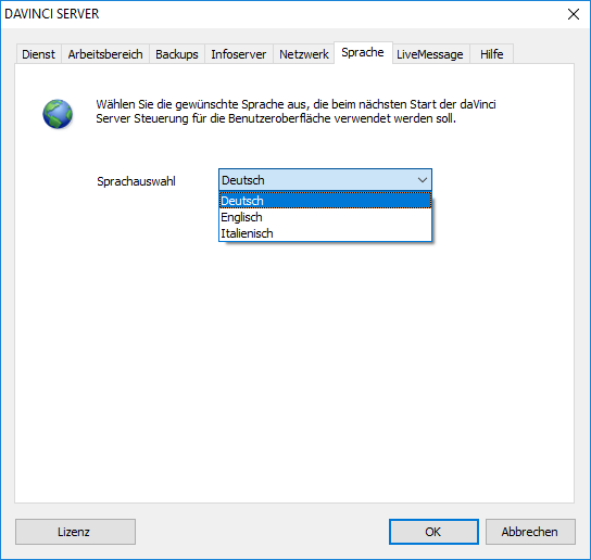 Registerkarte "Sprache"