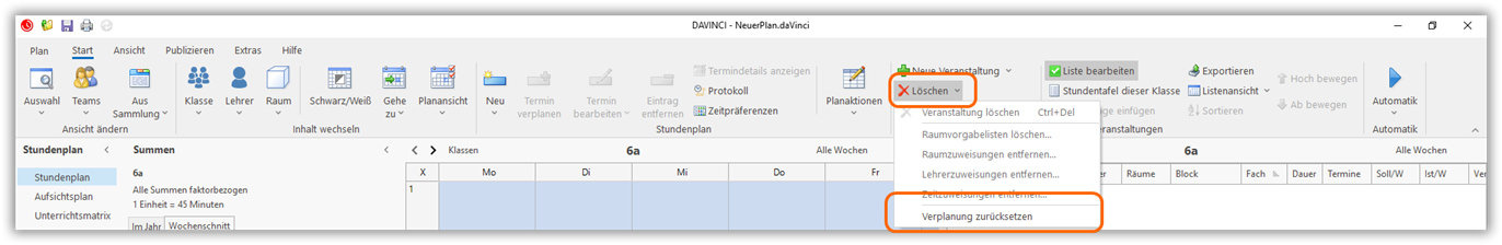 Verplanungen zurücksetzen Verplanungen zurücksetzen