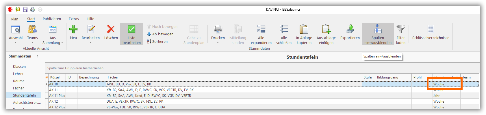 Stundentafel Stundentafel
