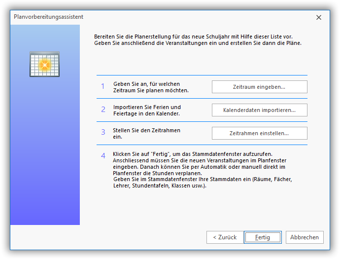 Schritte der Planneuerstellung Schritte der Planneuerstellung