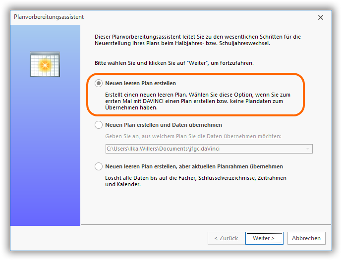 Neuen leeren Plan erstellen Neuen leeren Plan erstellen