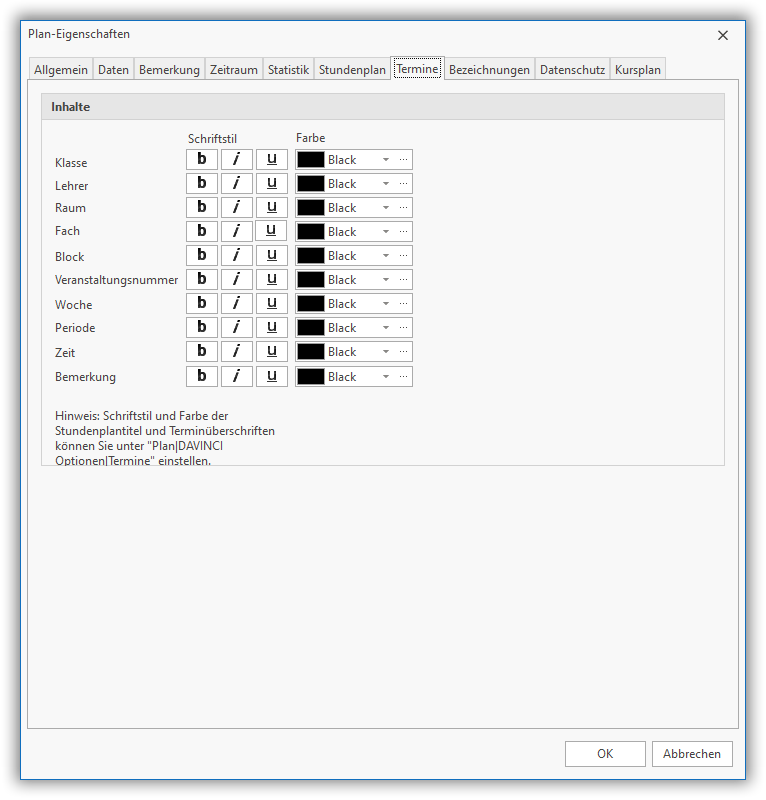 Planeigenschaften Planeigenschaften