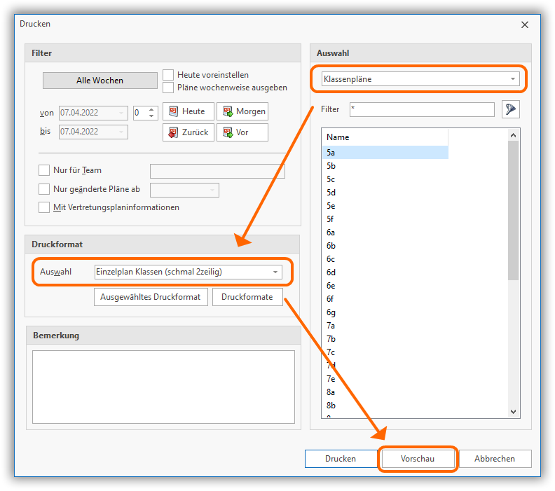 Druckvorschau Druckformat