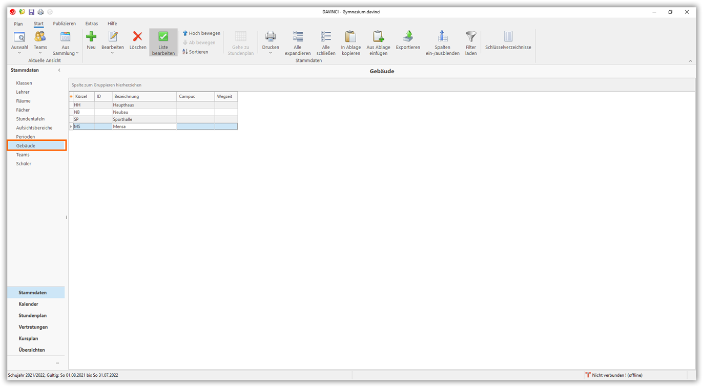 Stammdaten Gebäude Stammdaten Gebäude