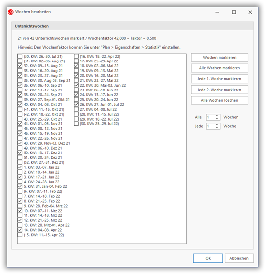 Wochen bearbeiten Wochen bearbeiten