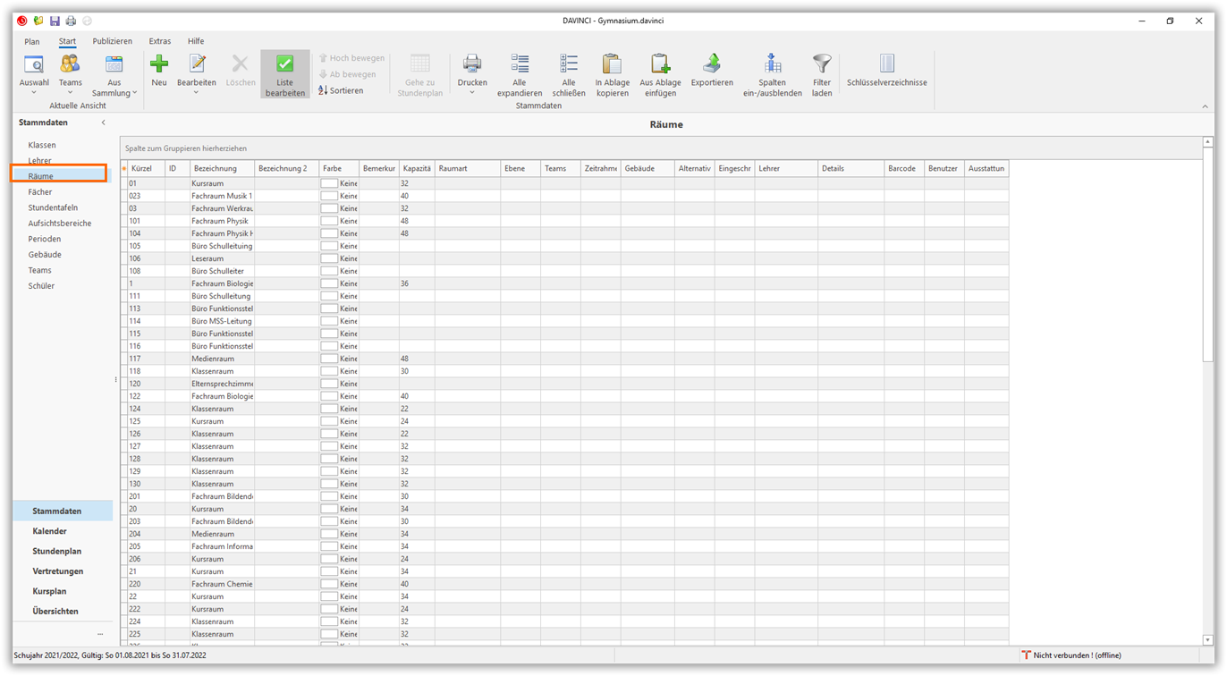 Stammdaten Räume Stammdaten Räume