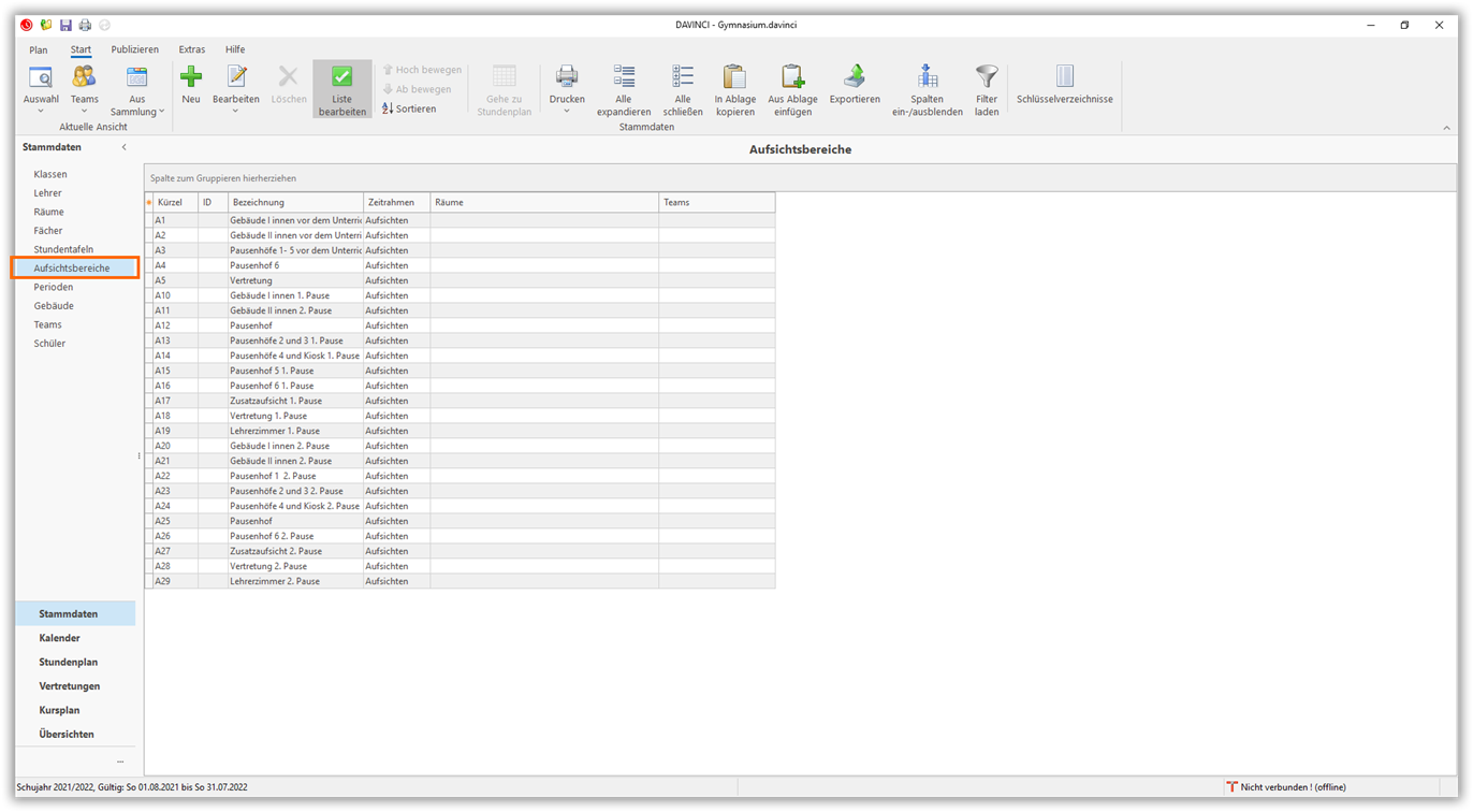 Stammdaten Aufsichtsbereiche Stammdaten Aufsichtsbereiche
