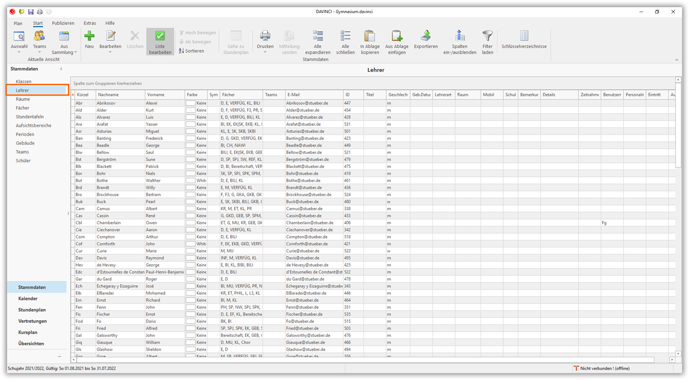 Stammdaten Lehrer Stammdaten Lehrer