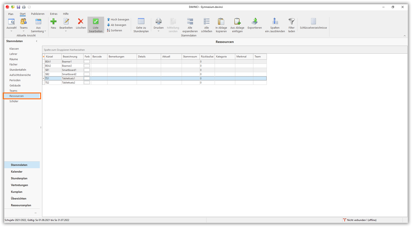 Stammdaten Ressourcen Stammdaten Ressourcen