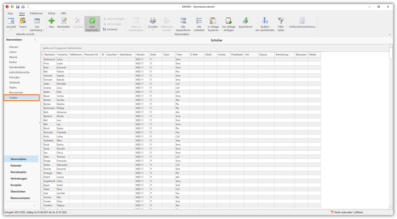 Stammdaten Schüler Stammdaten Schüler