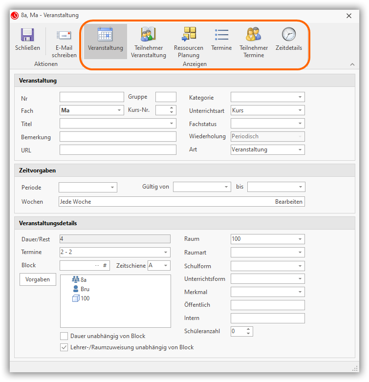 Dialogfenster Veranstaltung Dialogfenster Veranstaltung