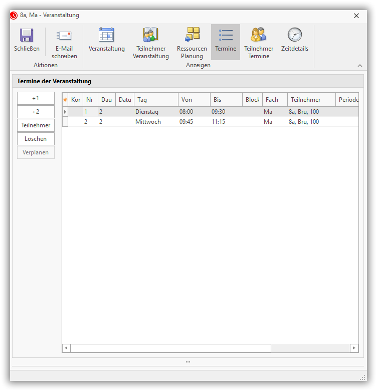 Teilnehmer Termine Teilnehmer Termin